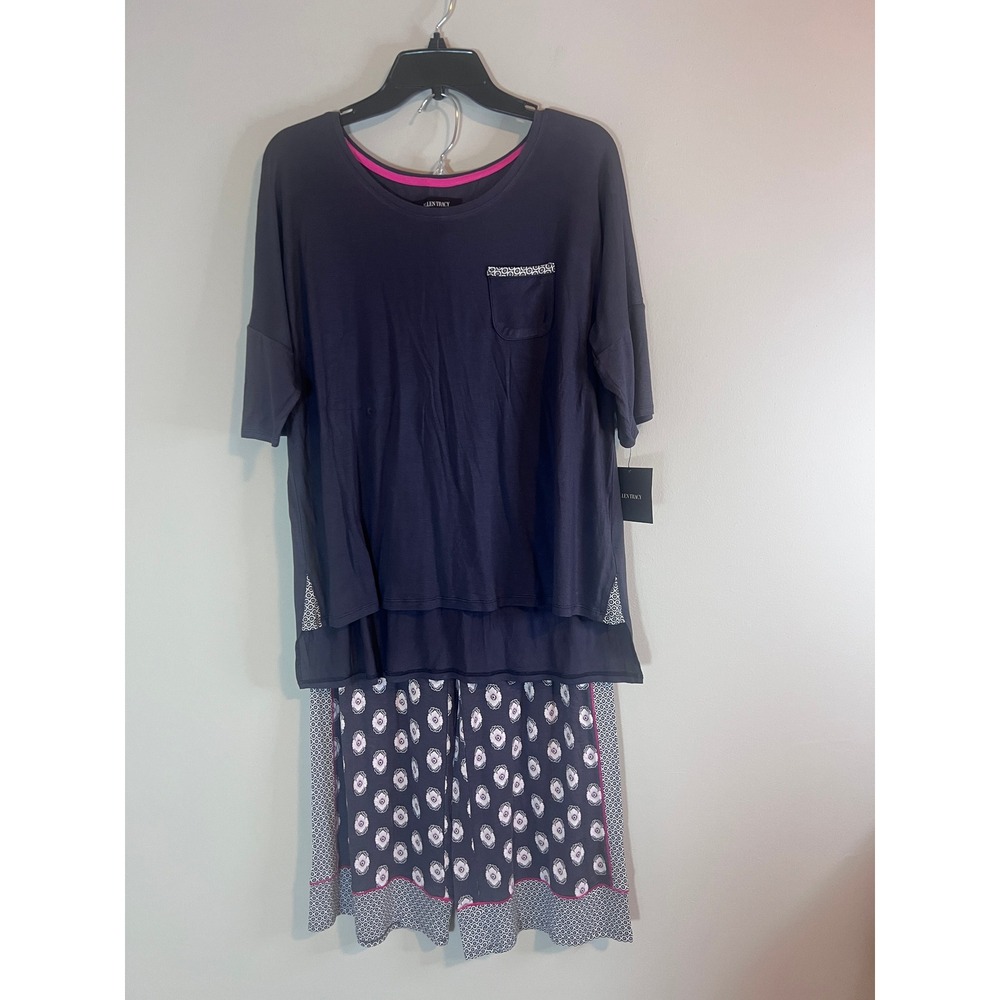 Ellen Tracy Womens 3 Piece Pajama Set Charcoal Pink Medallion N8318478 M